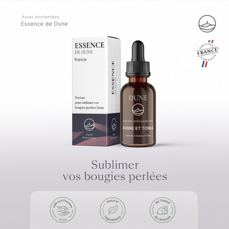 Essence de Dune,  des parfums en parfaite affinité avec les bougies perlées Dune. 